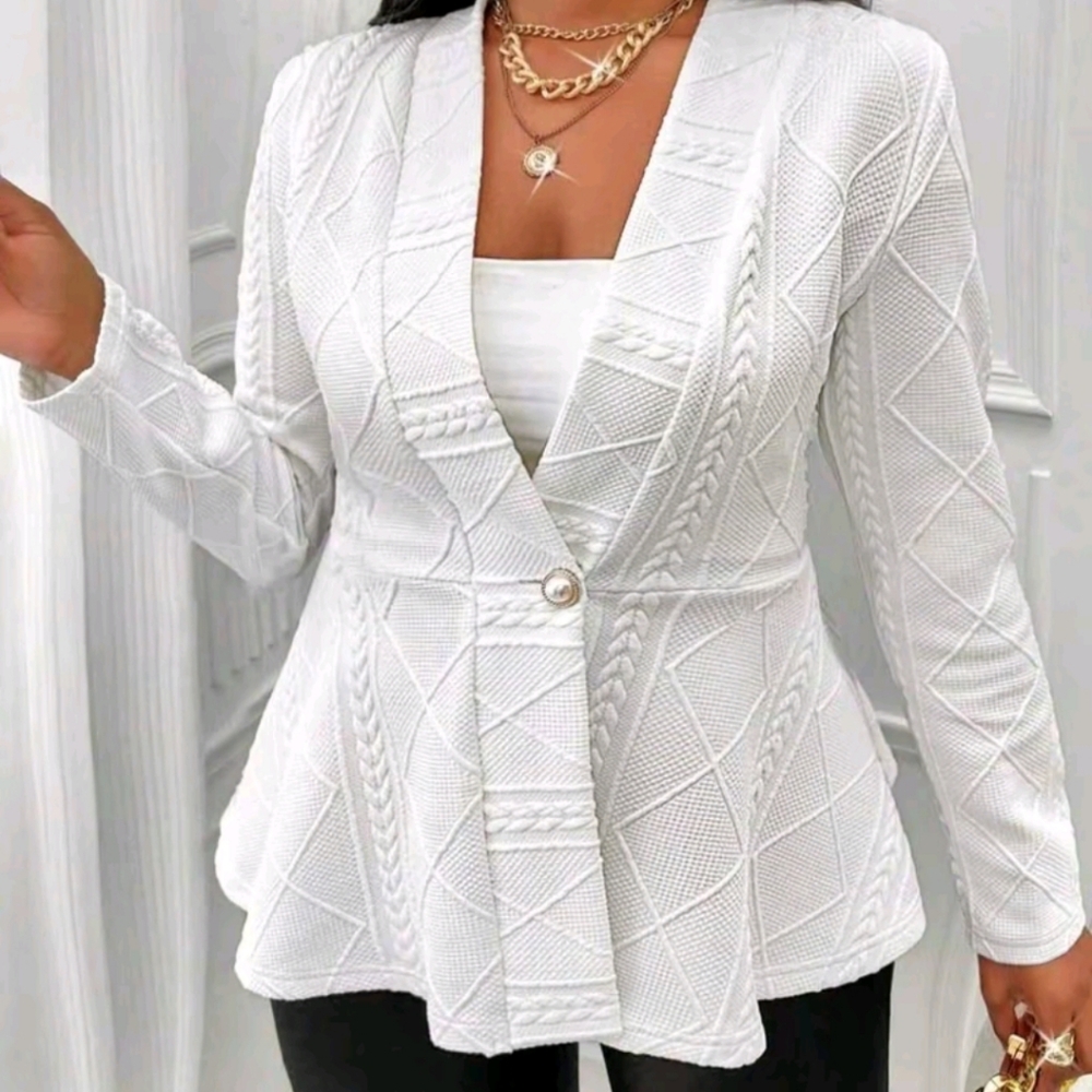 Womens Long Sleeve Cardigan Casual Sweater Blazer/Jacket Work White 4XL